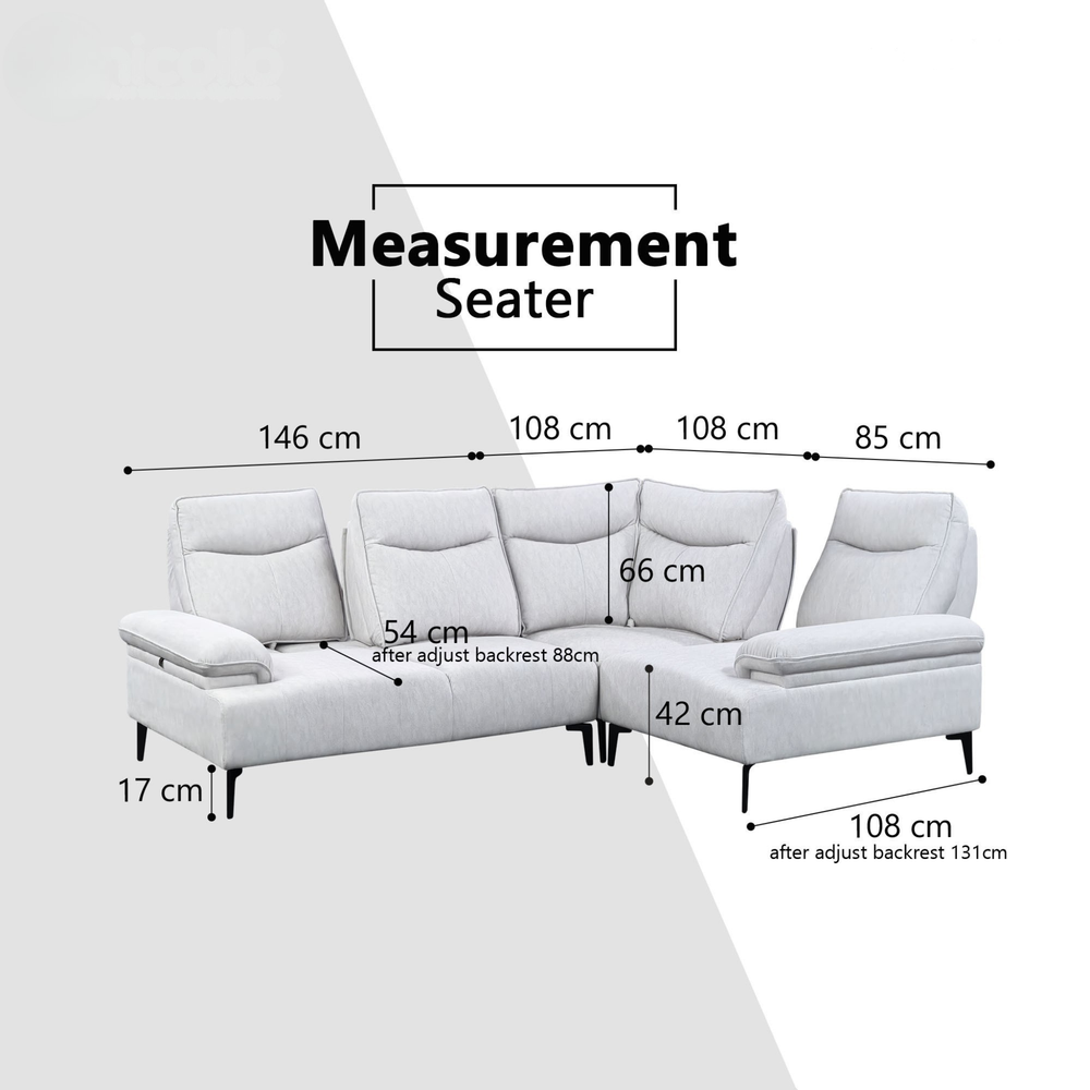 Felize Fabric Adjustable Backrest Corner Sofa (Pet Friendly & Easy Clean) KH