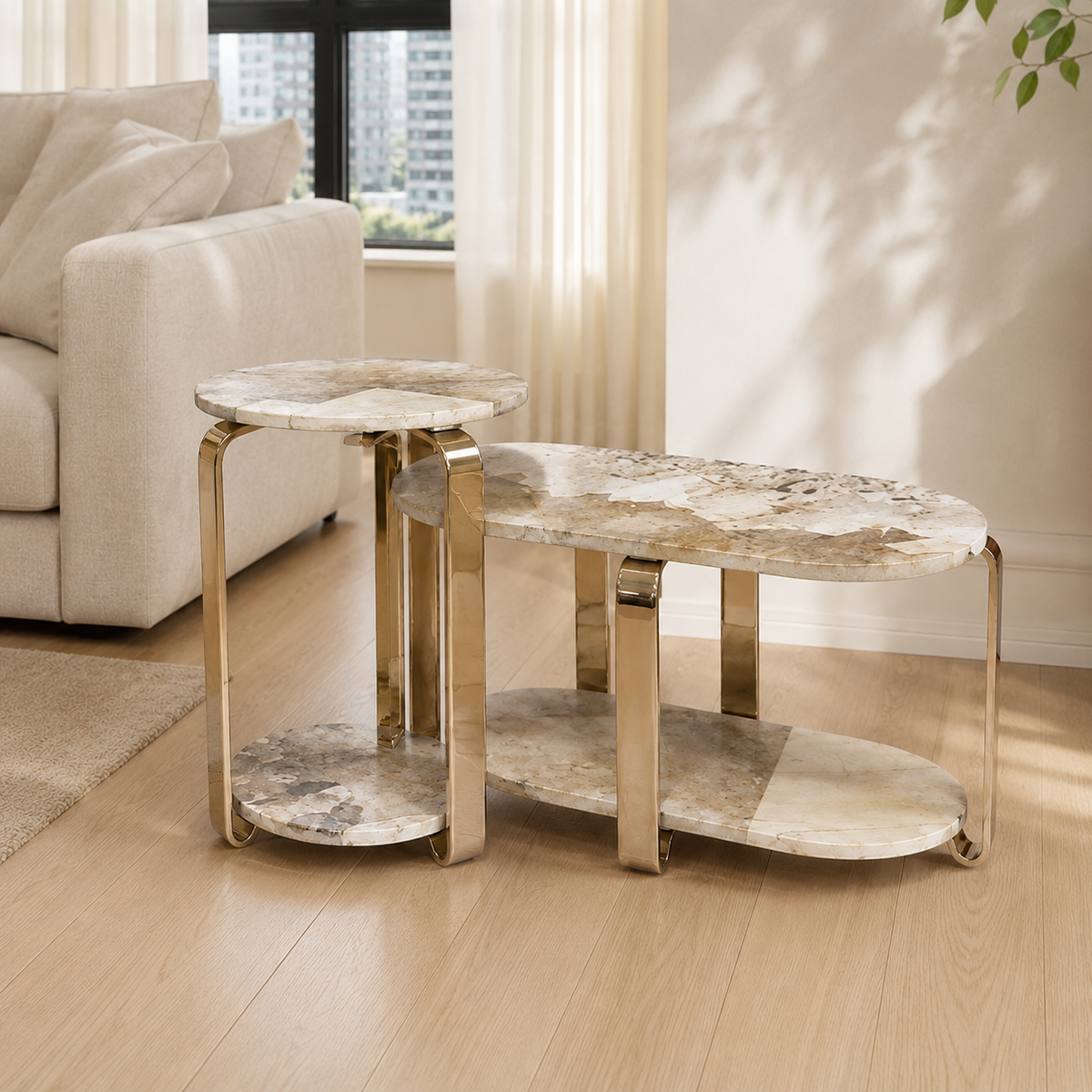Orvenza Luxury Stone Nesting Side Tables