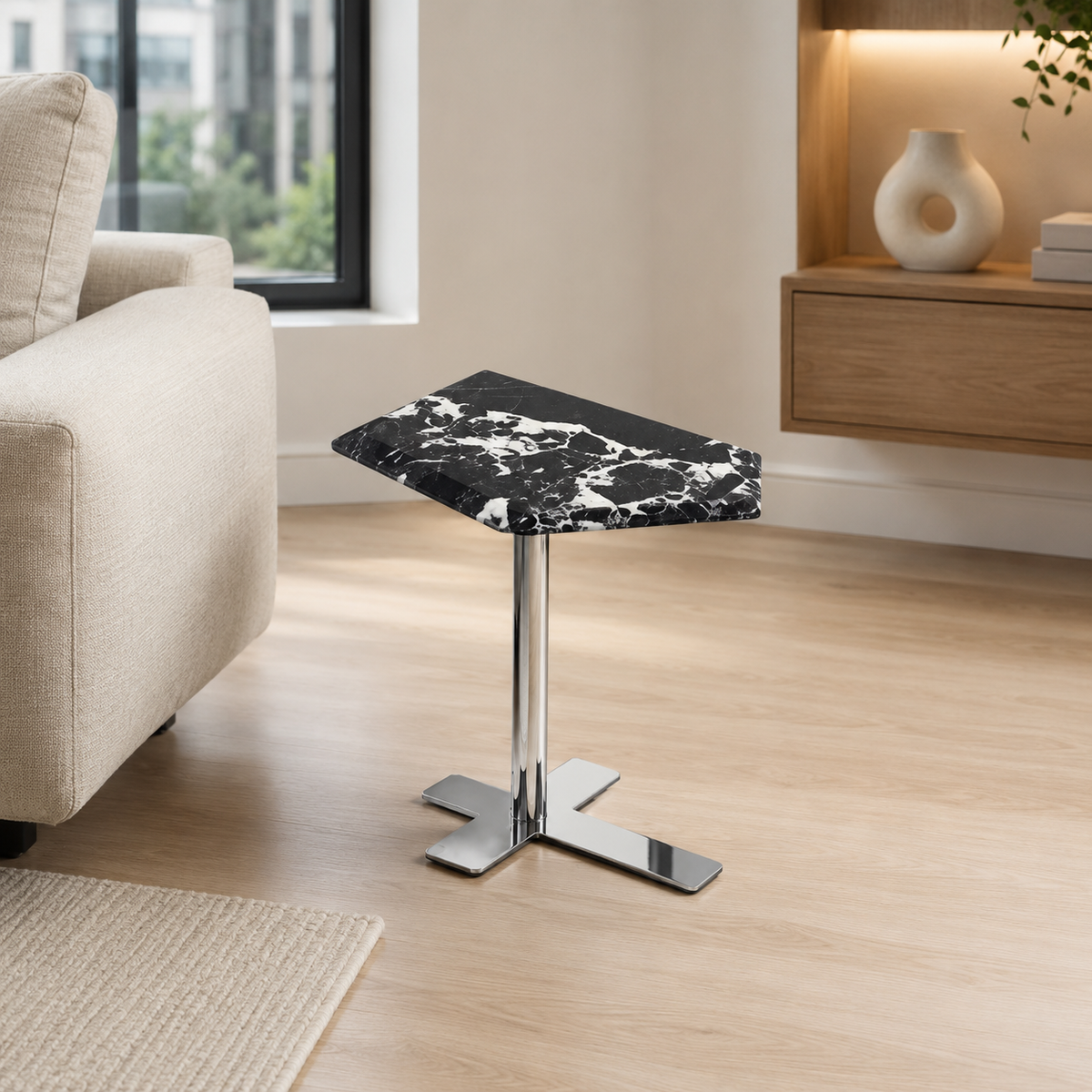 Varello Geometric Luxury Stone Side Table