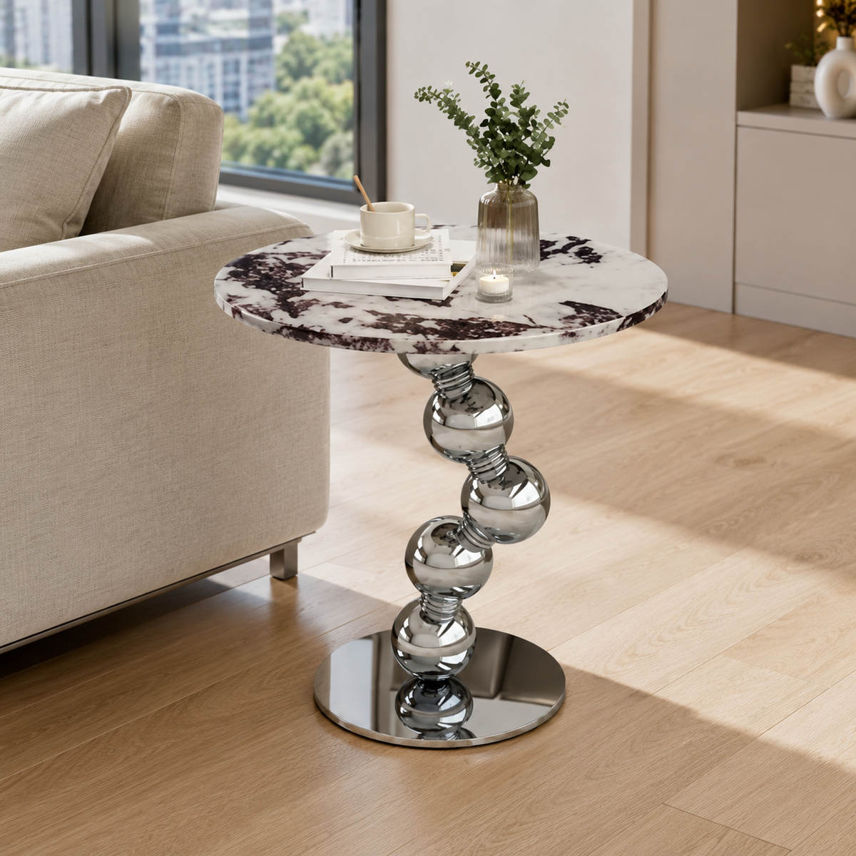 Virellan Luxury Stone Round Side Table