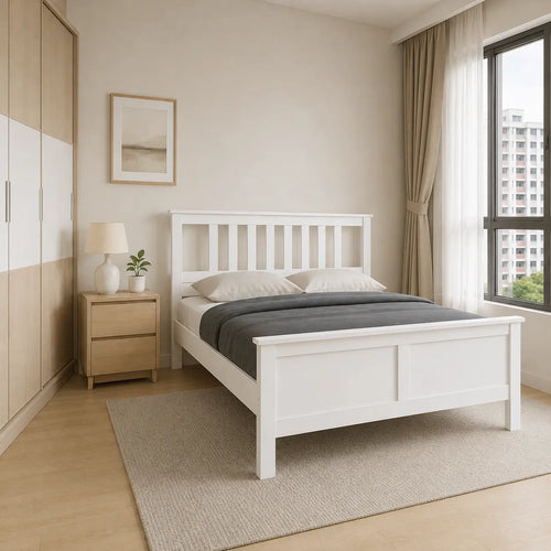 Clarivo White Wooden Bed Frame (Queen)