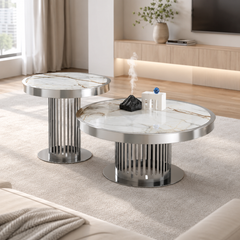 Auremont Silver Luxury Stone Coffee Table Set