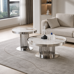 Auremont Silver Luxury Stone Coffee Table Set
