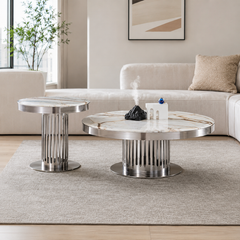 Auremont Silver Luxury Stone Coffee Table Set