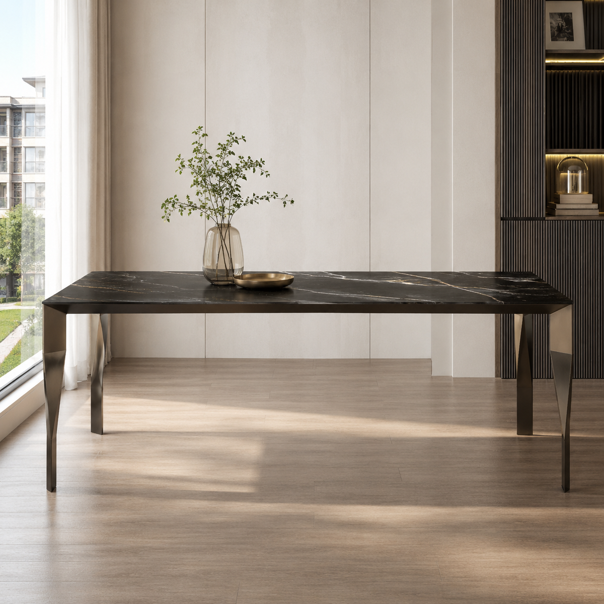 Diamora Lauren Black Gold Luxury Stone Dining Table