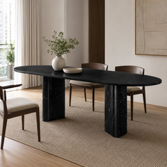 Noirelle Black & White Roots Oval Luxury Stone Dining Table