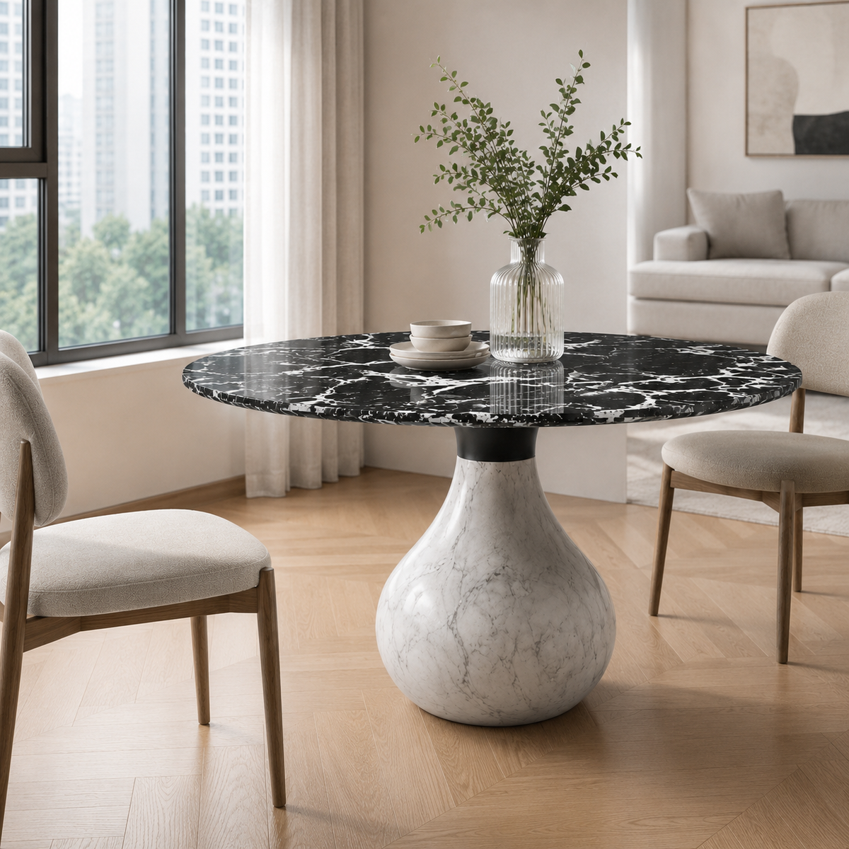 Rochevella Black Marble Round Dining Table