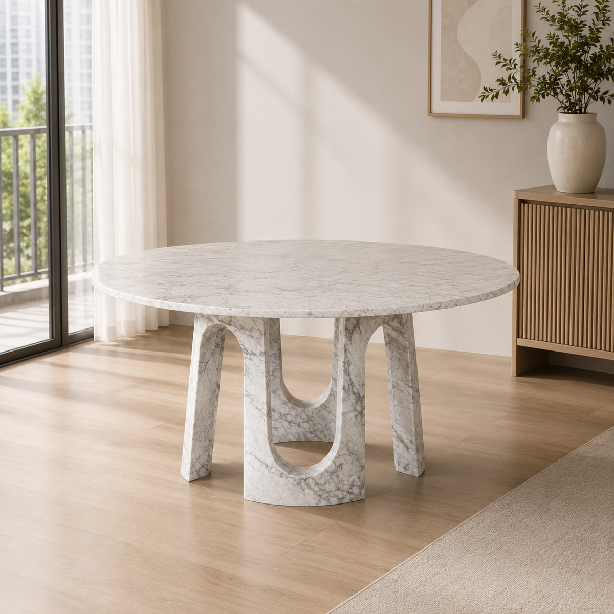 Archevella Arabescato Round Luxury Stone Dining Table