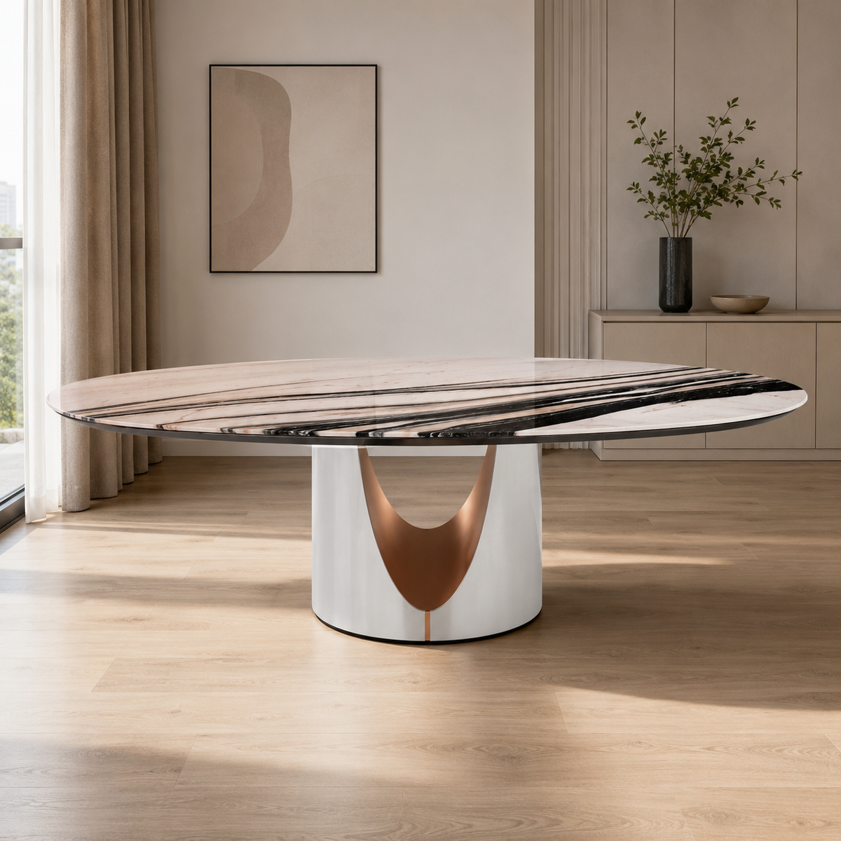 Camellora Sunset Pink Oval Luxury Stone Dining Table