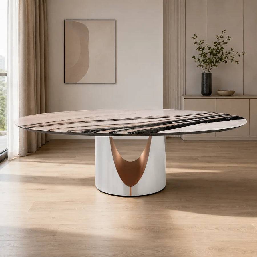 Camellora Sunset Pink Oval Luxury Stone Dining Table