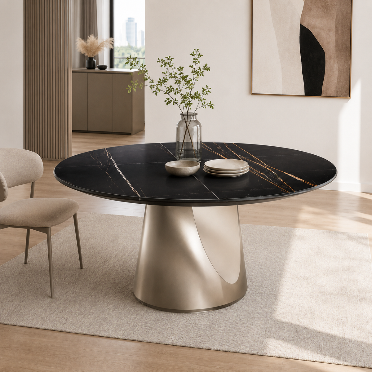 Camoré Black Gold Round Luxury Stone Dining Table