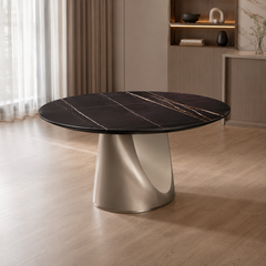 Camoré Black Gold Round Luxury Stone Dining Table