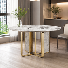 Nova White Gold Round Luxury Stone Dining Table