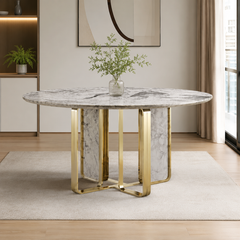 Nova White Gold Round Luxury Stone Dining Table