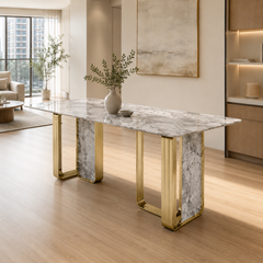 Nova White Gold Rectangular Luxury Stone Dining Table