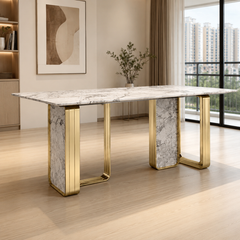 Nova White Gold Rectangular Luxury Stone Dining Table