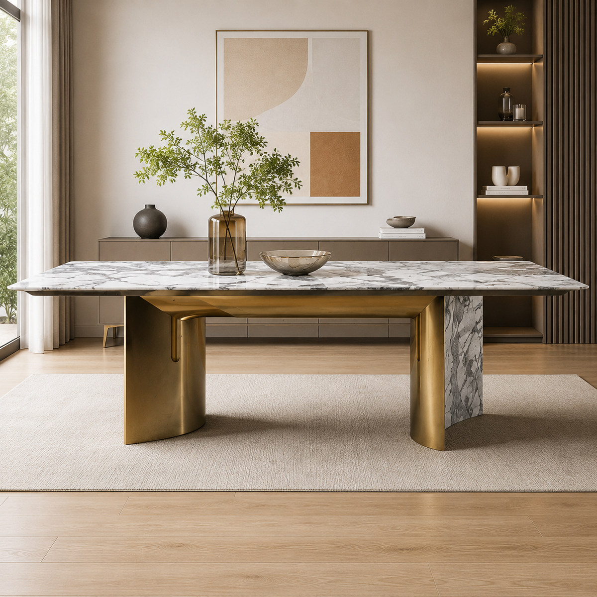 Kerwyn Snow Rectangular Luxury Stone Dining Table