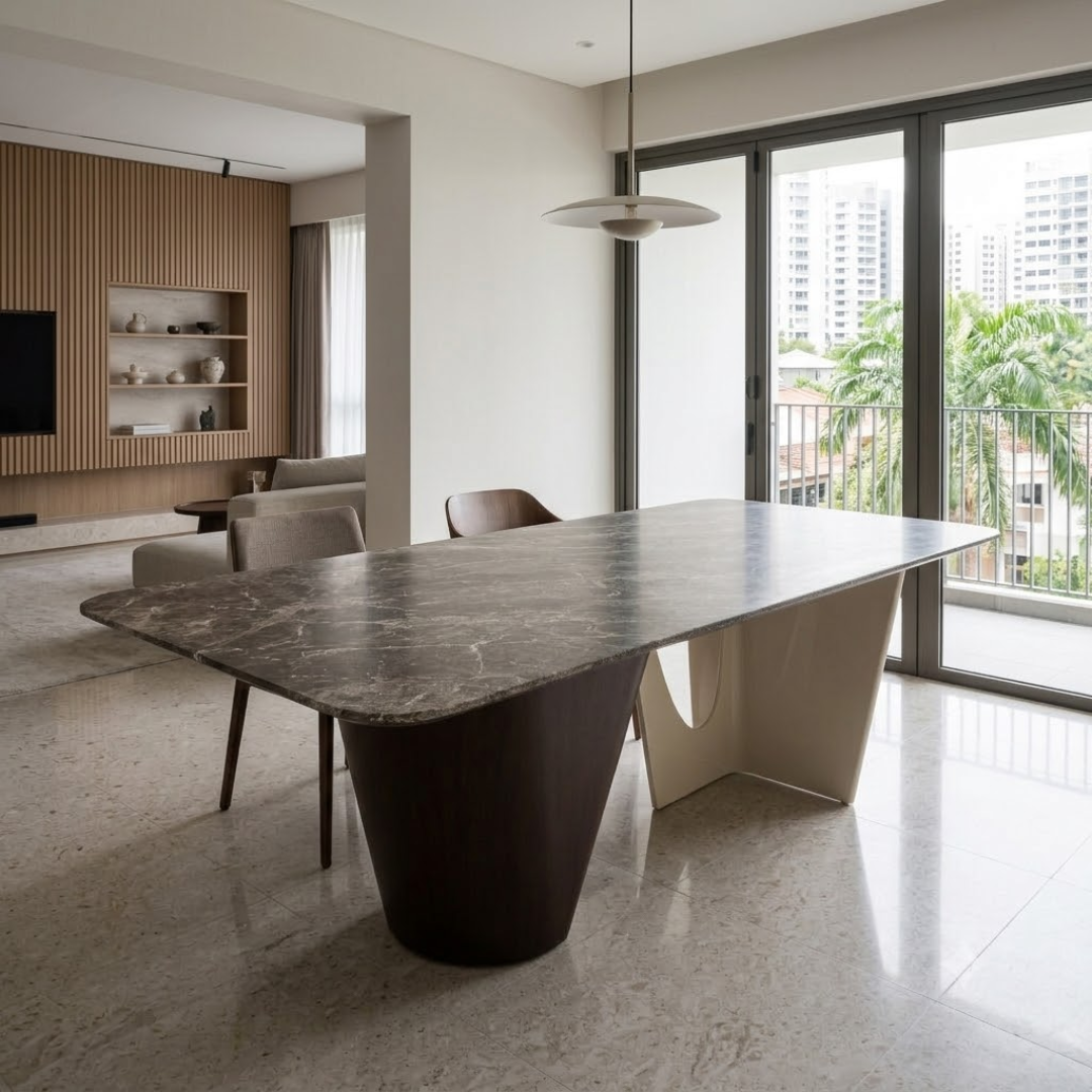 Pinnara Dark Brown and White Rectangular Luxury Stone Dining Table