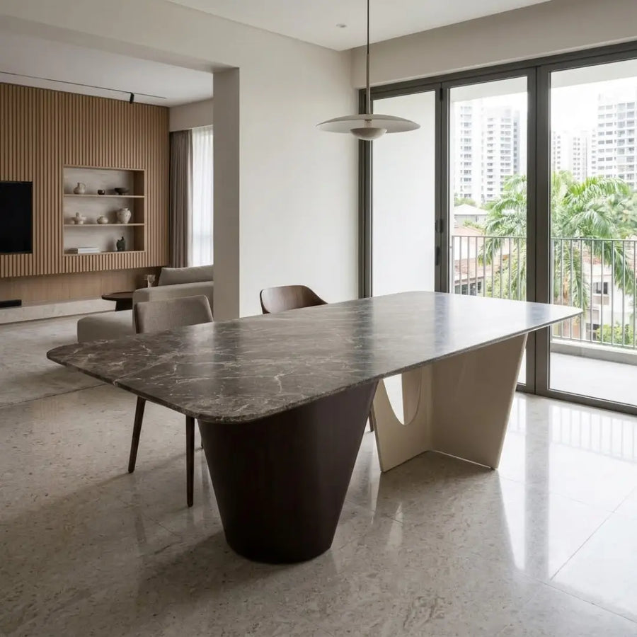 Pinnara Dark Brown and White Rectangular Luxury Stone Dining Table