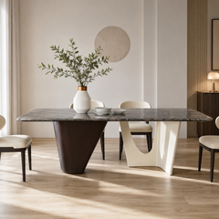 Pinnara Dark Brown and White Rectangular Luxury Stone Dining Table
