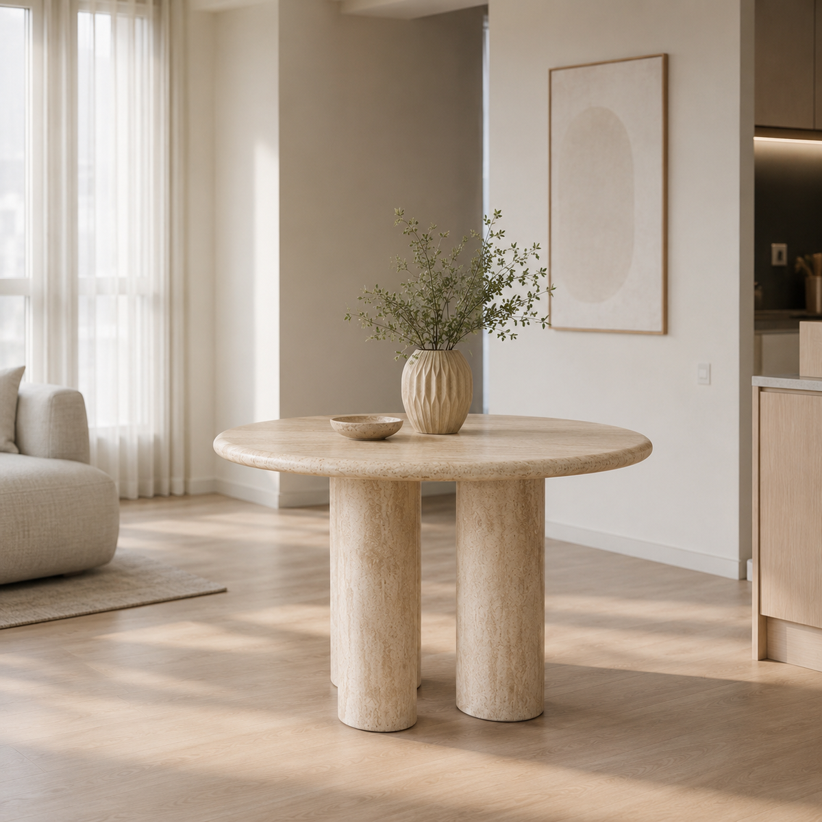 Siena Round Travertine Dining Table