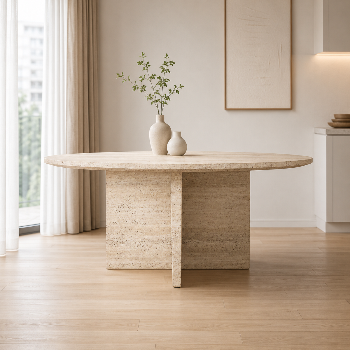 Anaro Round Travertine Dining Table