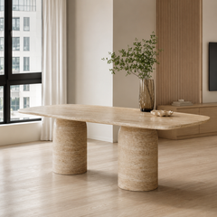 Ballez Rectangular Travertine Dining Table