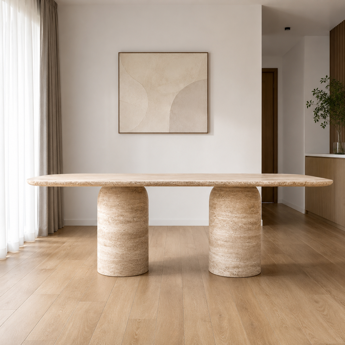 Ballez Rectangular Travertine Dining Table