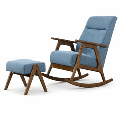 Xavren Blue Fabric Wooden Rocking Chair with Foot Stool ACE