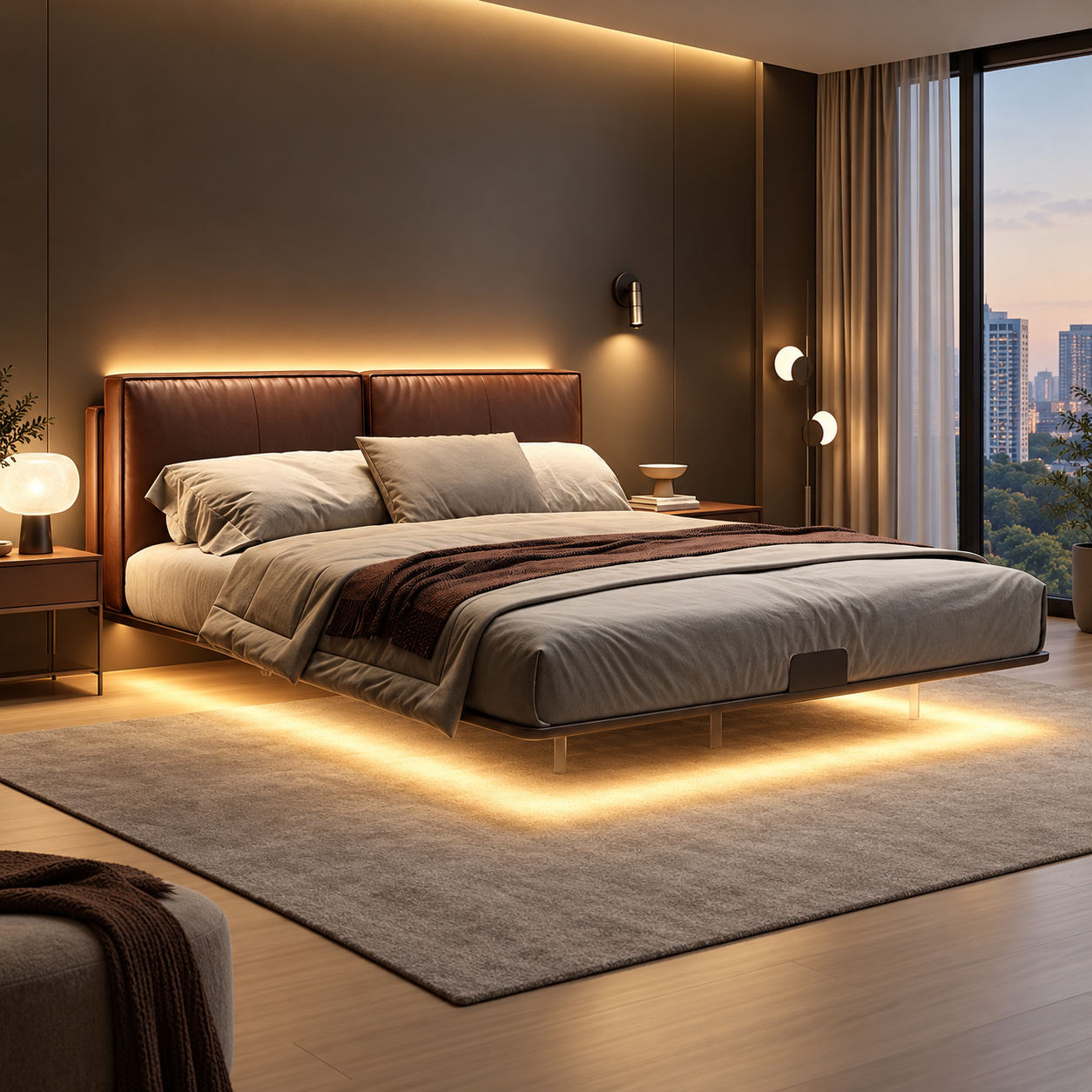 Felsaro Leather Floating Bed Frame (With LED)