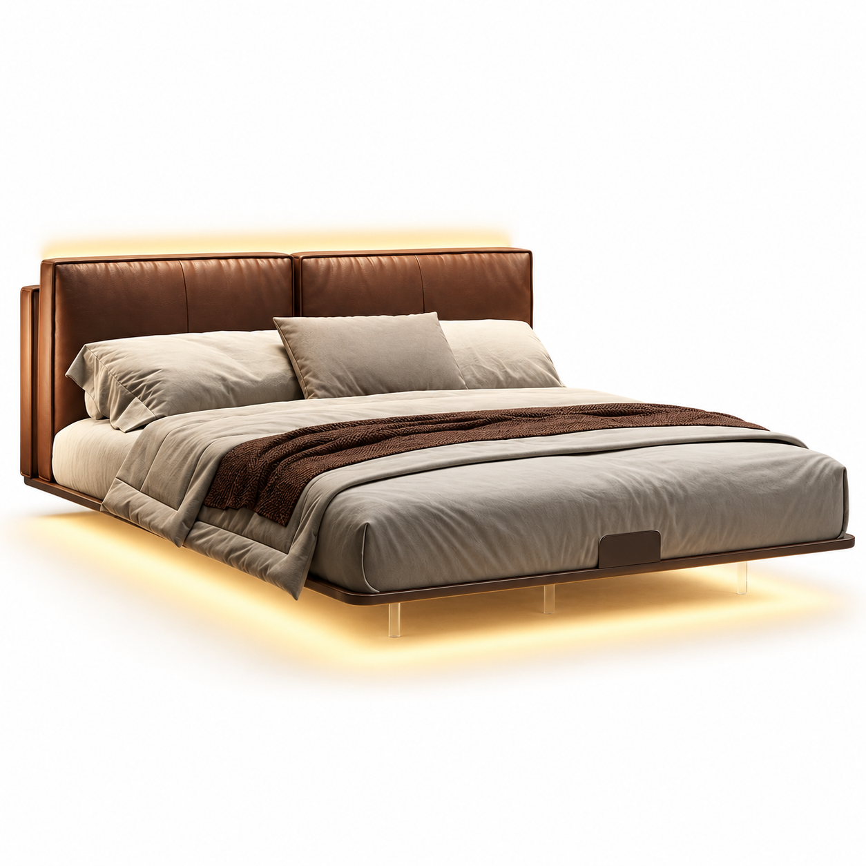 Felsaro Leather Floating Bed Frame (With LED)