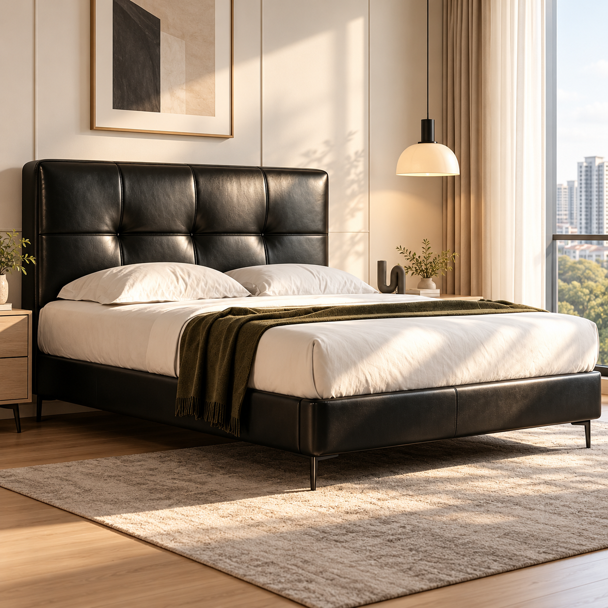 Dalmoric Genuine Leather Bed Frame