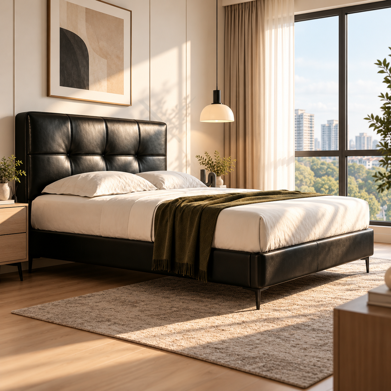Dalmoric Genuine Leather Bed Frame