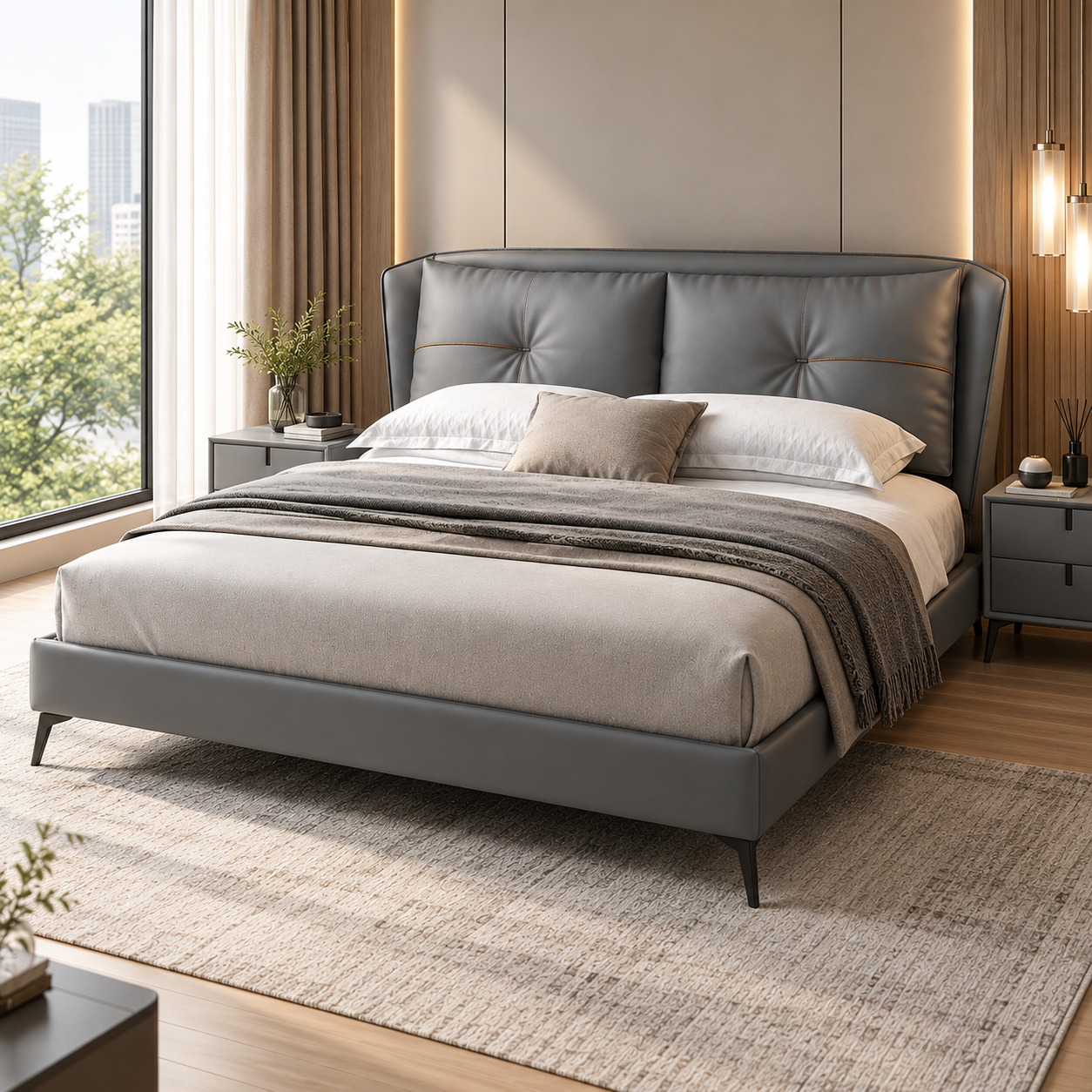 Delvran Leather Bed Frame
