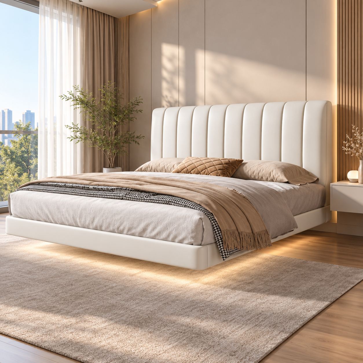 Orvado Leather Floating Bed Frame (With LED)