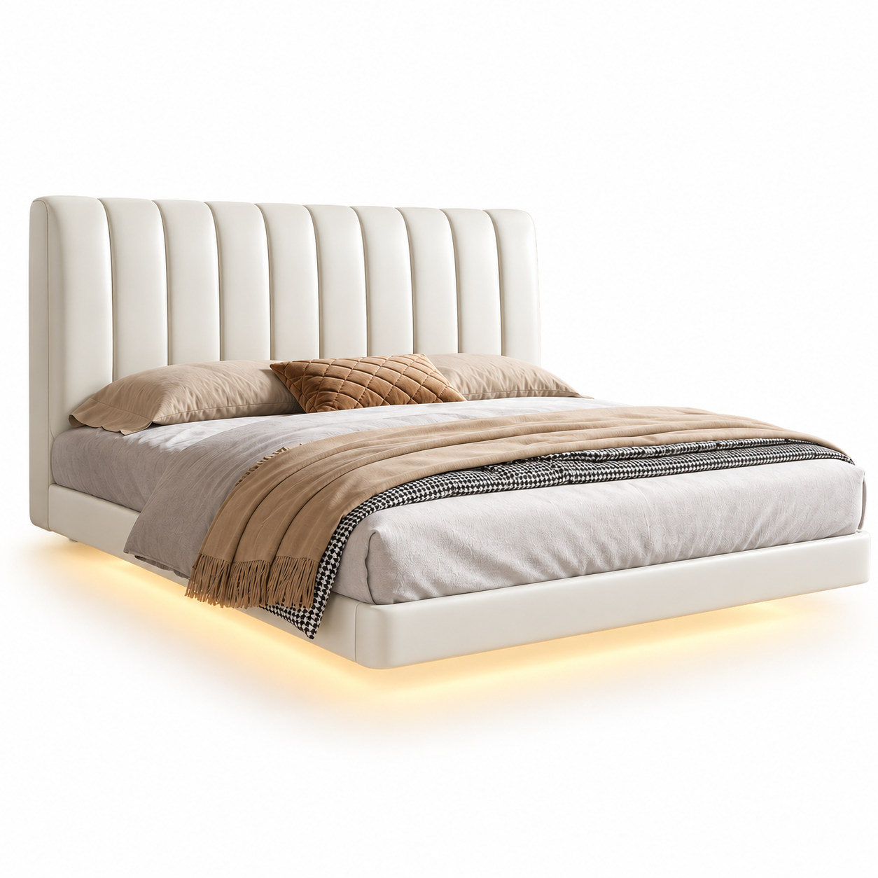 Orvado Leather Floating Bed Frame (With LED)