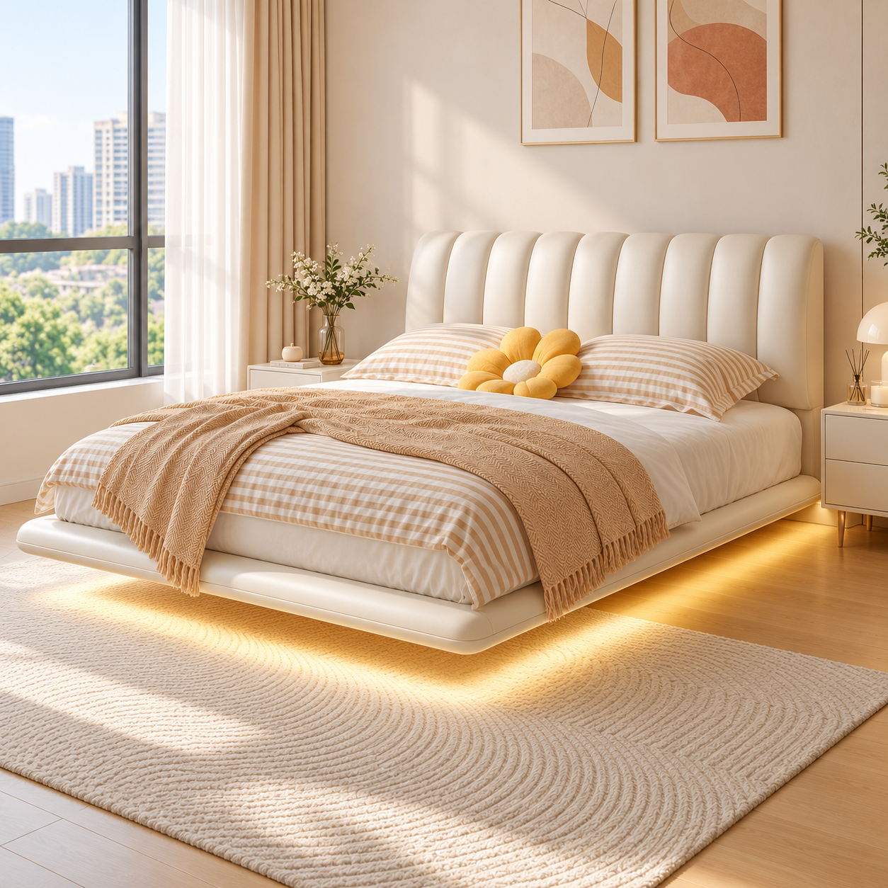 Kelmor Leather Floating Bed Frame (With LED)