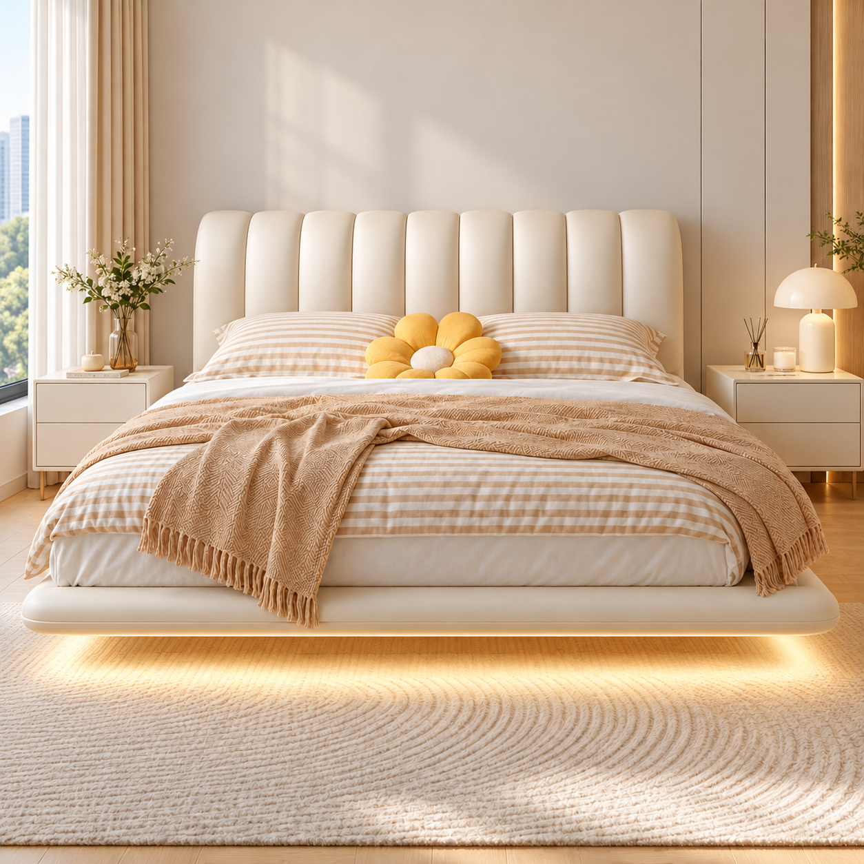 Kelmor Leather Floating Bed Frame (With LED)