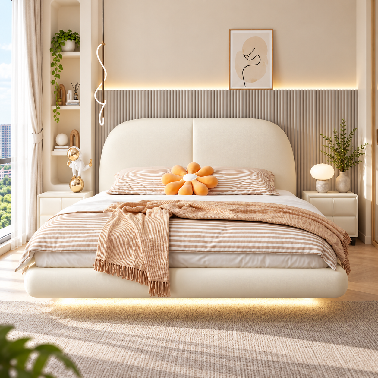 Ravento Leather Floating Bed Frame (With LED)