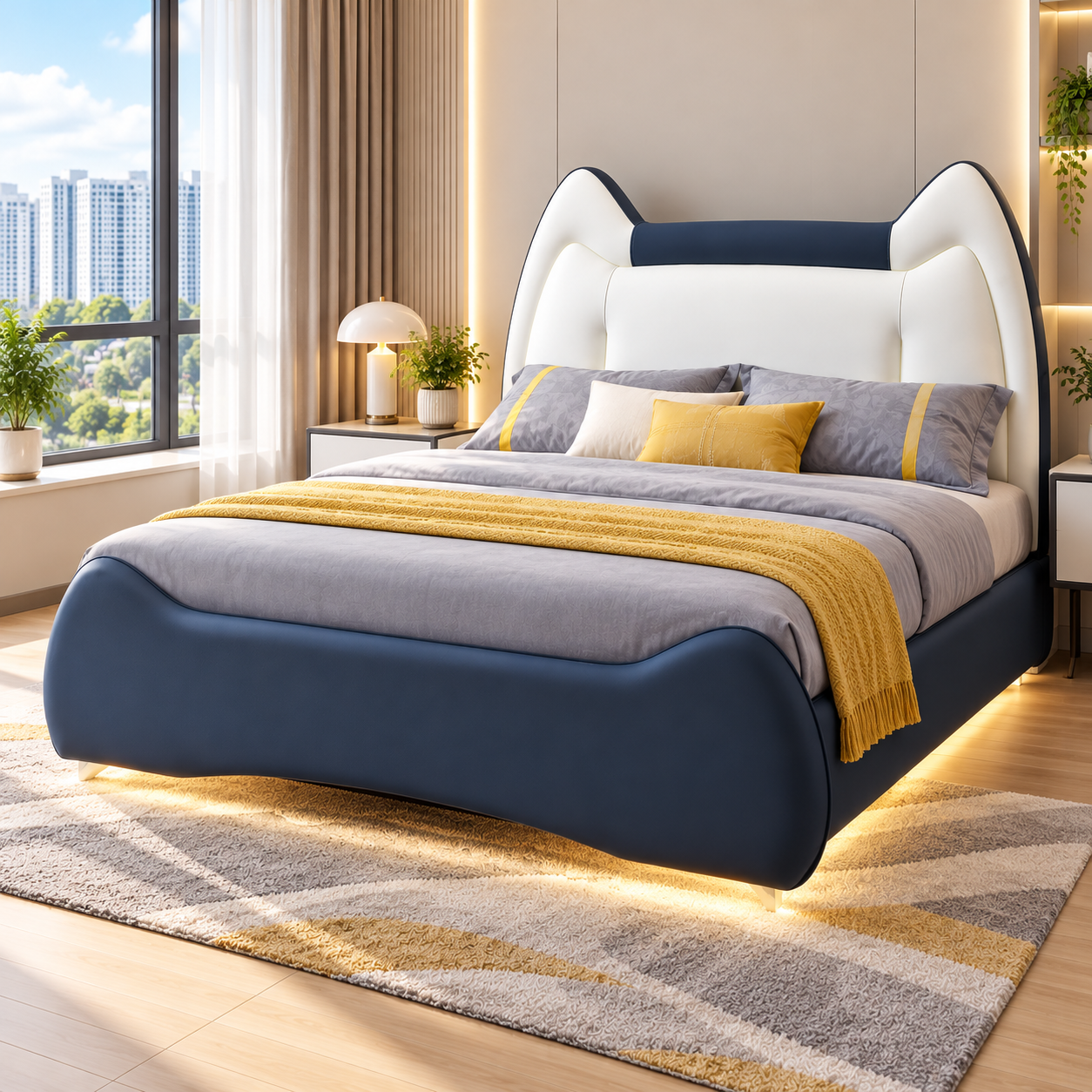 Florenzo Leather Floating Bed Frame (With LED)