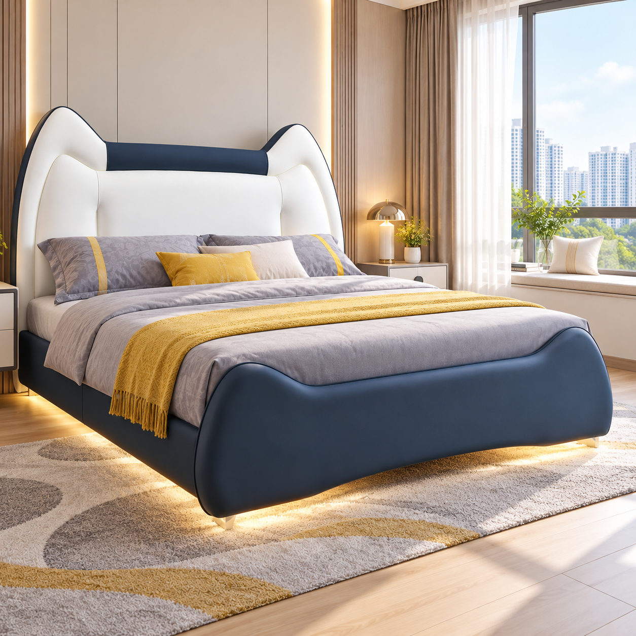 Florenzo Leather Floating Bed Frame (With LED)