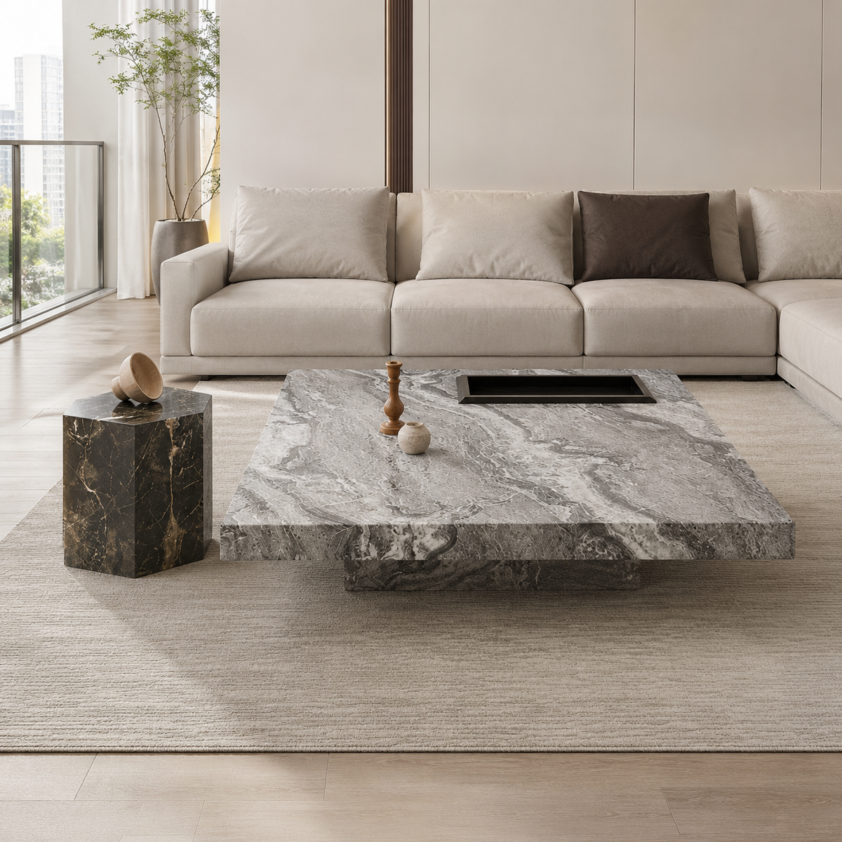 Cevrana Luxury Stone Venetian Brown Box Coffee Table