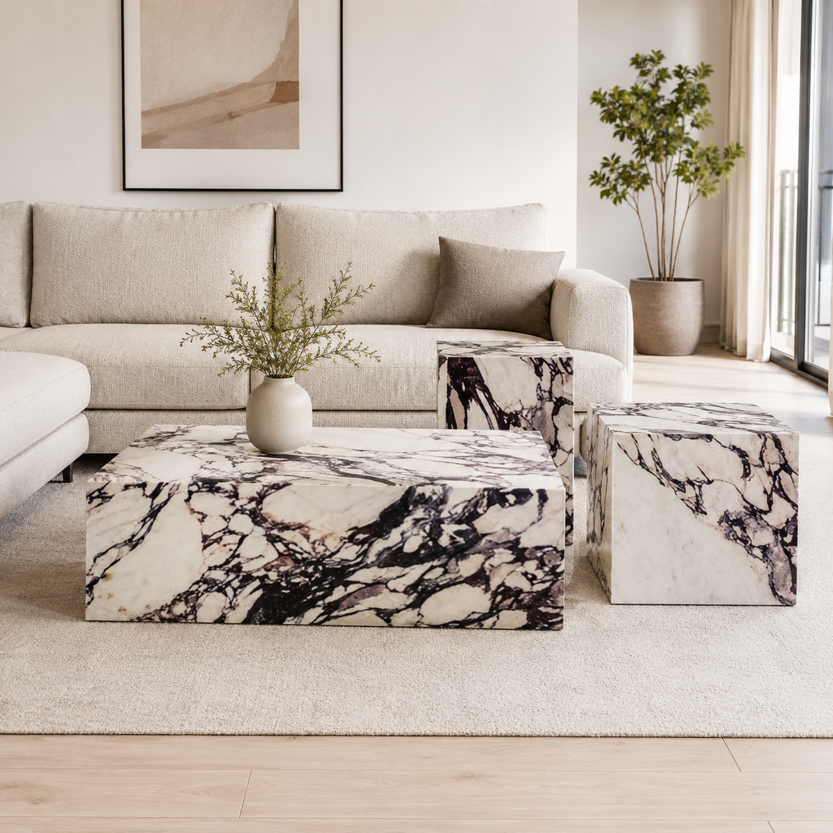 Jorevia Luxury Stone Coffee Table Set