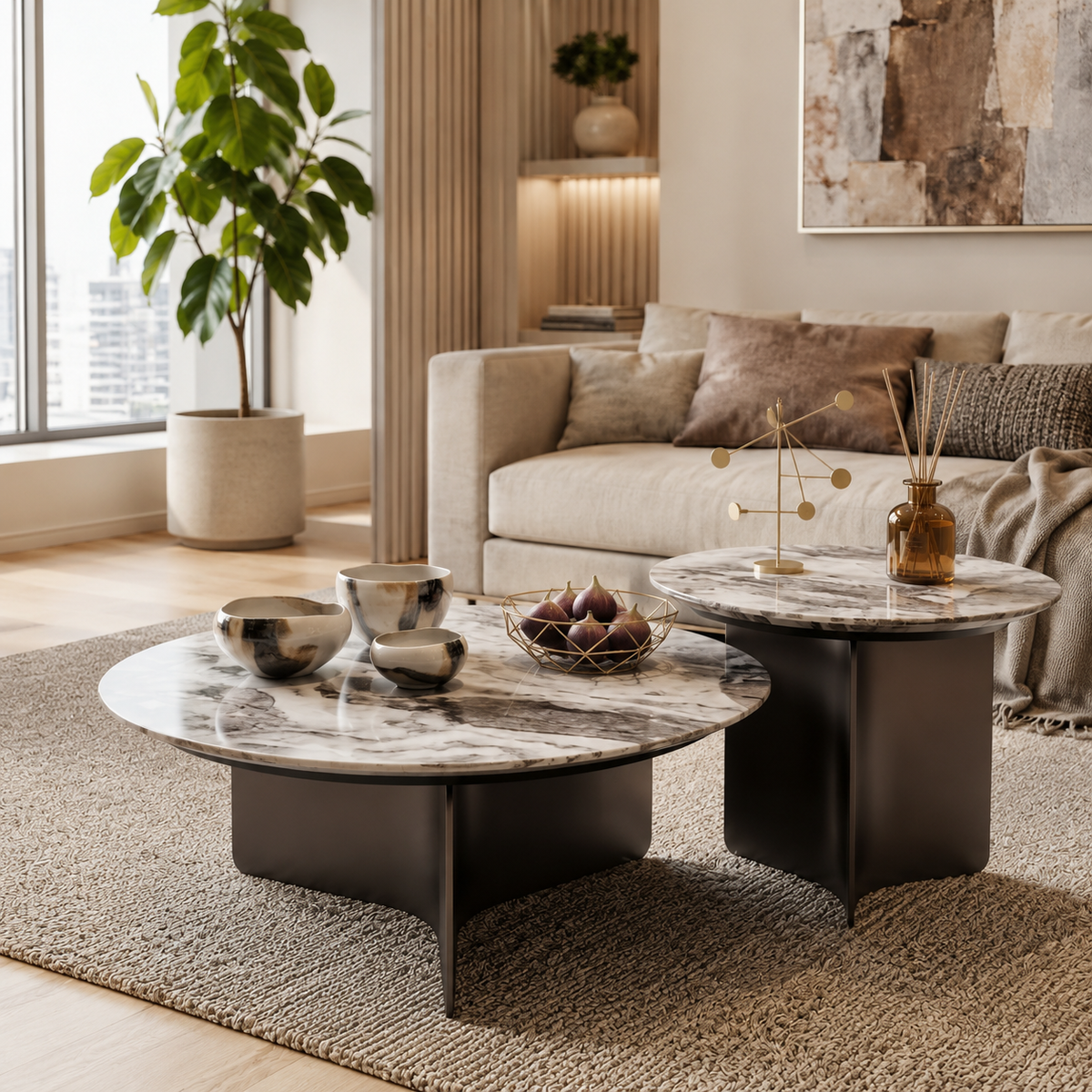 Ulvera Luxury Stone Beliy Coffee Table Set