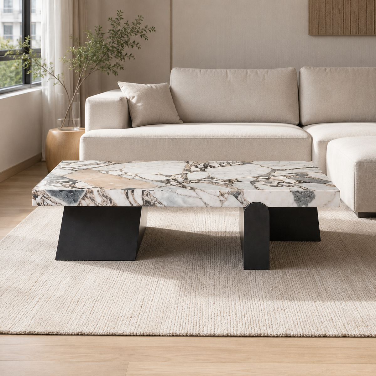 Zarelle Luxury Stone Carrara Rectangular Coffee Table