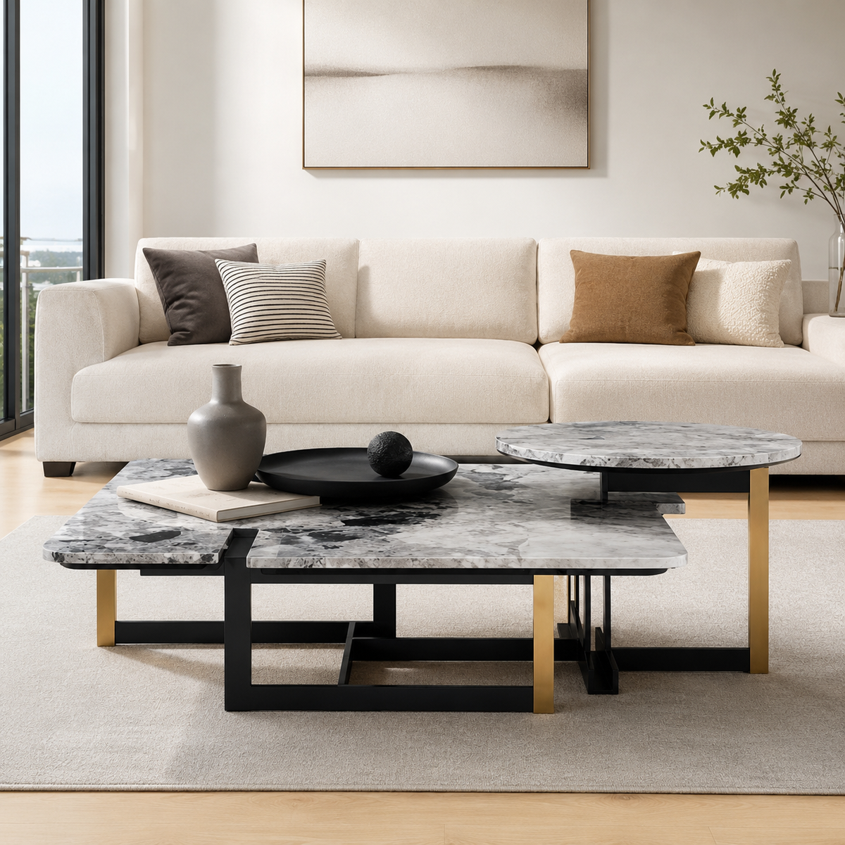 Arcelune Luxury Stone Italian Oreo Grey Minimalism Coffee Table