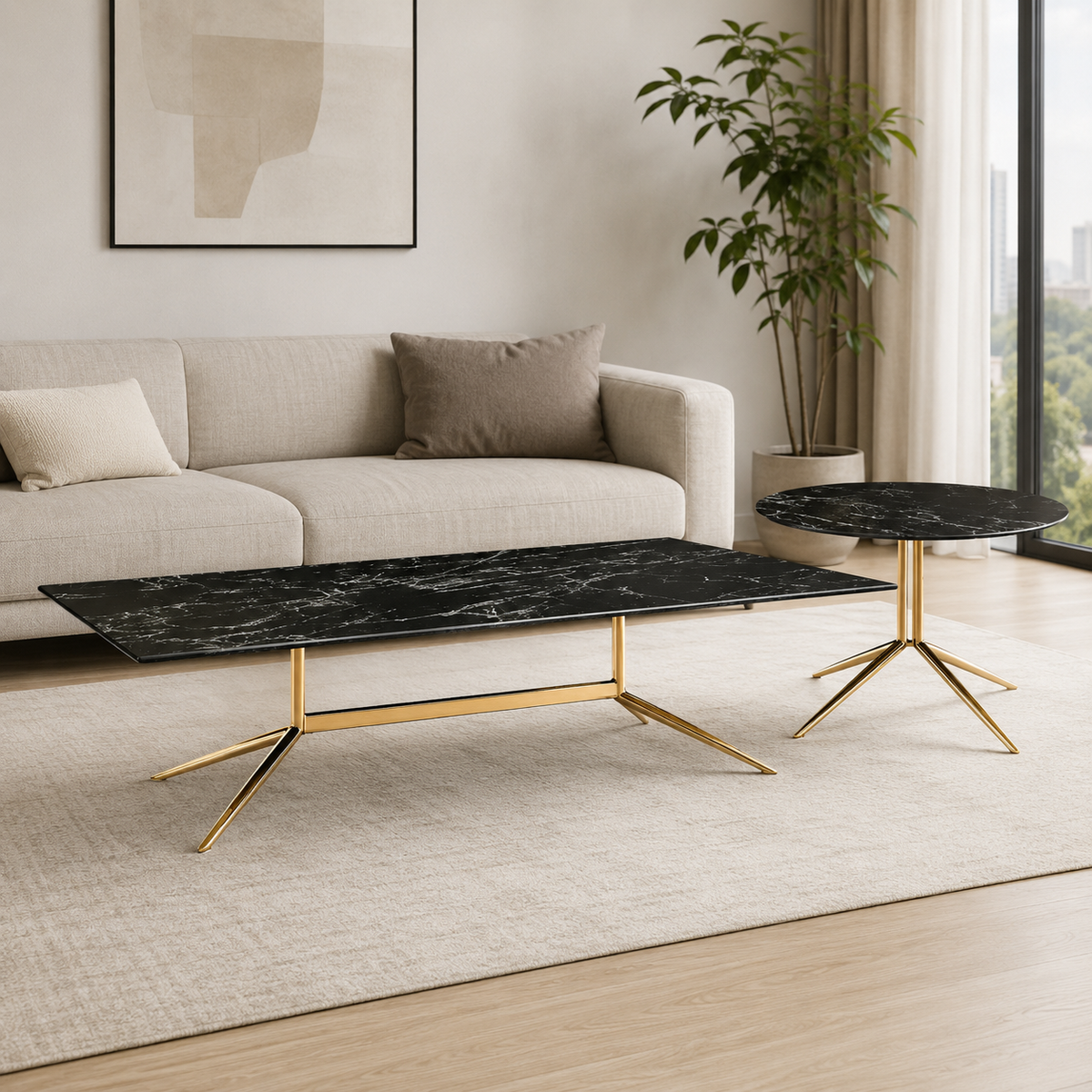 Norevia Luxury Stone Amber Coffee Table Set