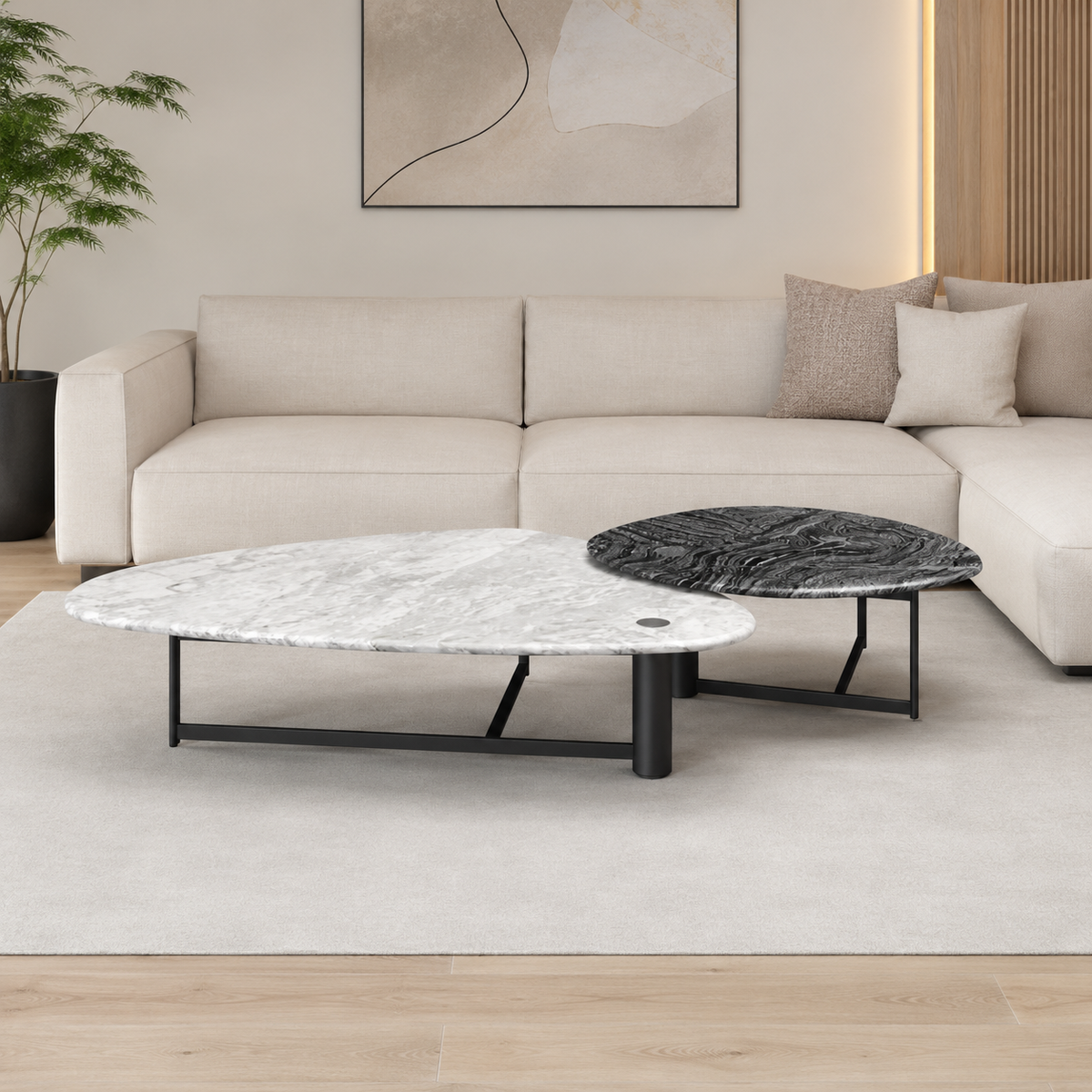 Fervielle Luxury Stone Ancient Wood Grain Tactile Coffee Table