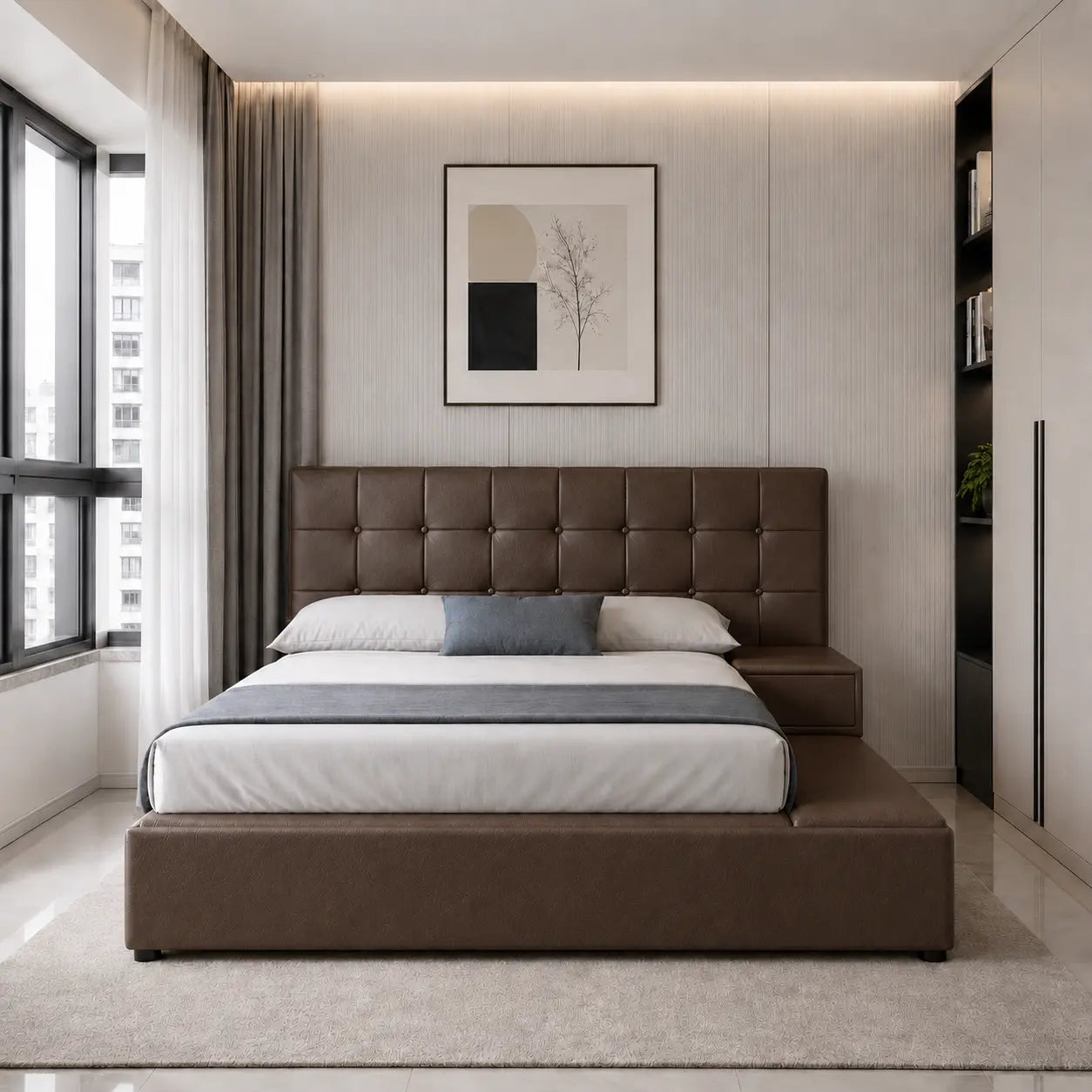 Covelle Faux Leather Platform Storage Bed Frame