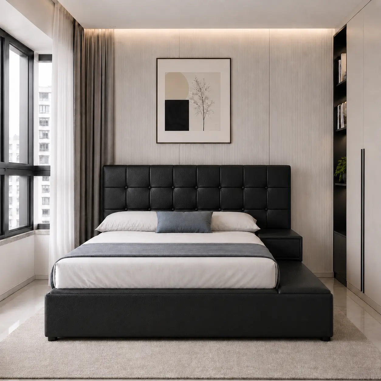 Covelle Faux Leather Platform Storage Bed Frame